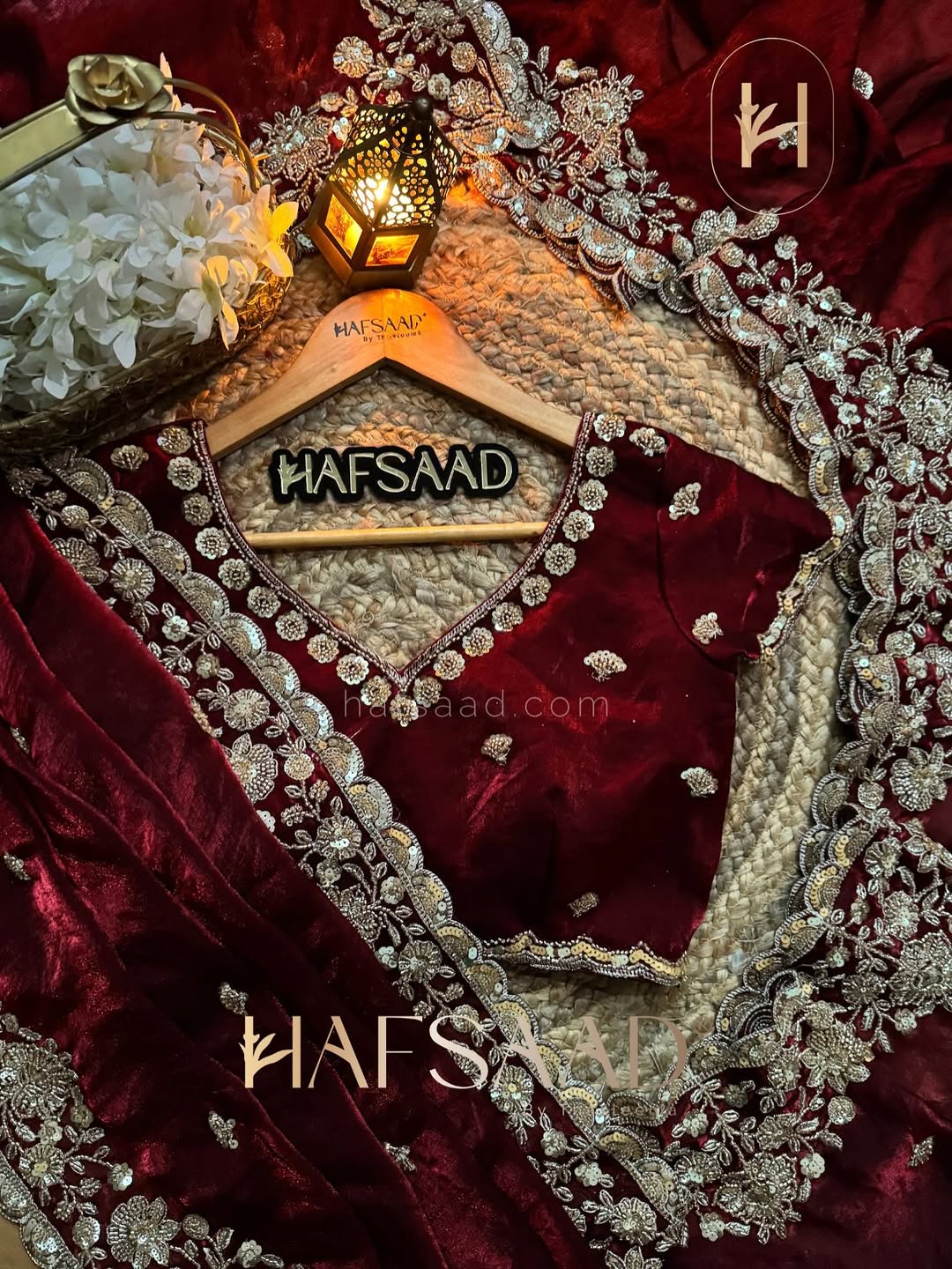 Deep Maroon Color Stardust Satin Saree with Faded Gold Color handwork