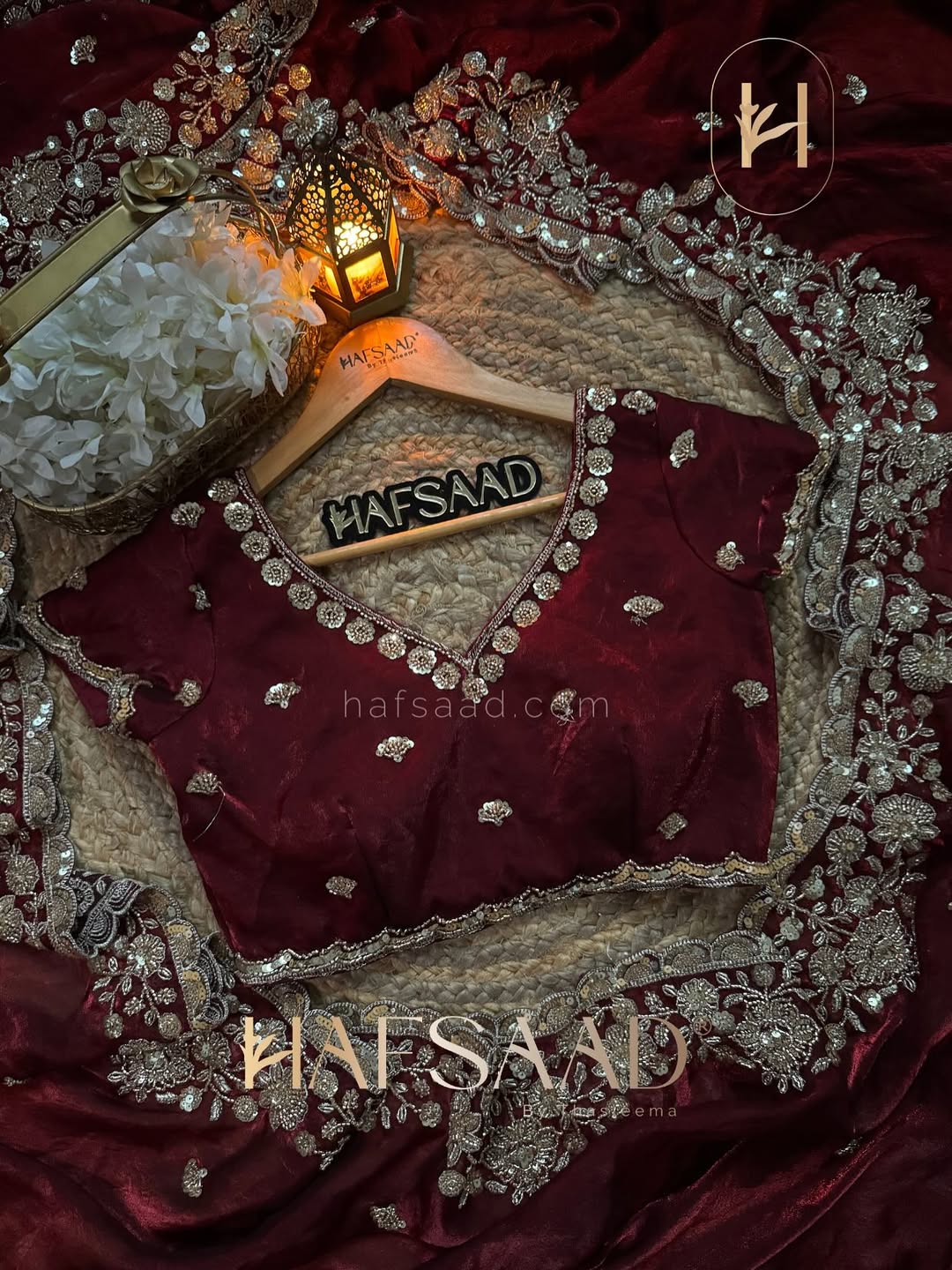 Deep Maroon Color Stardust Satin Saree with Faded Gold Color handwork