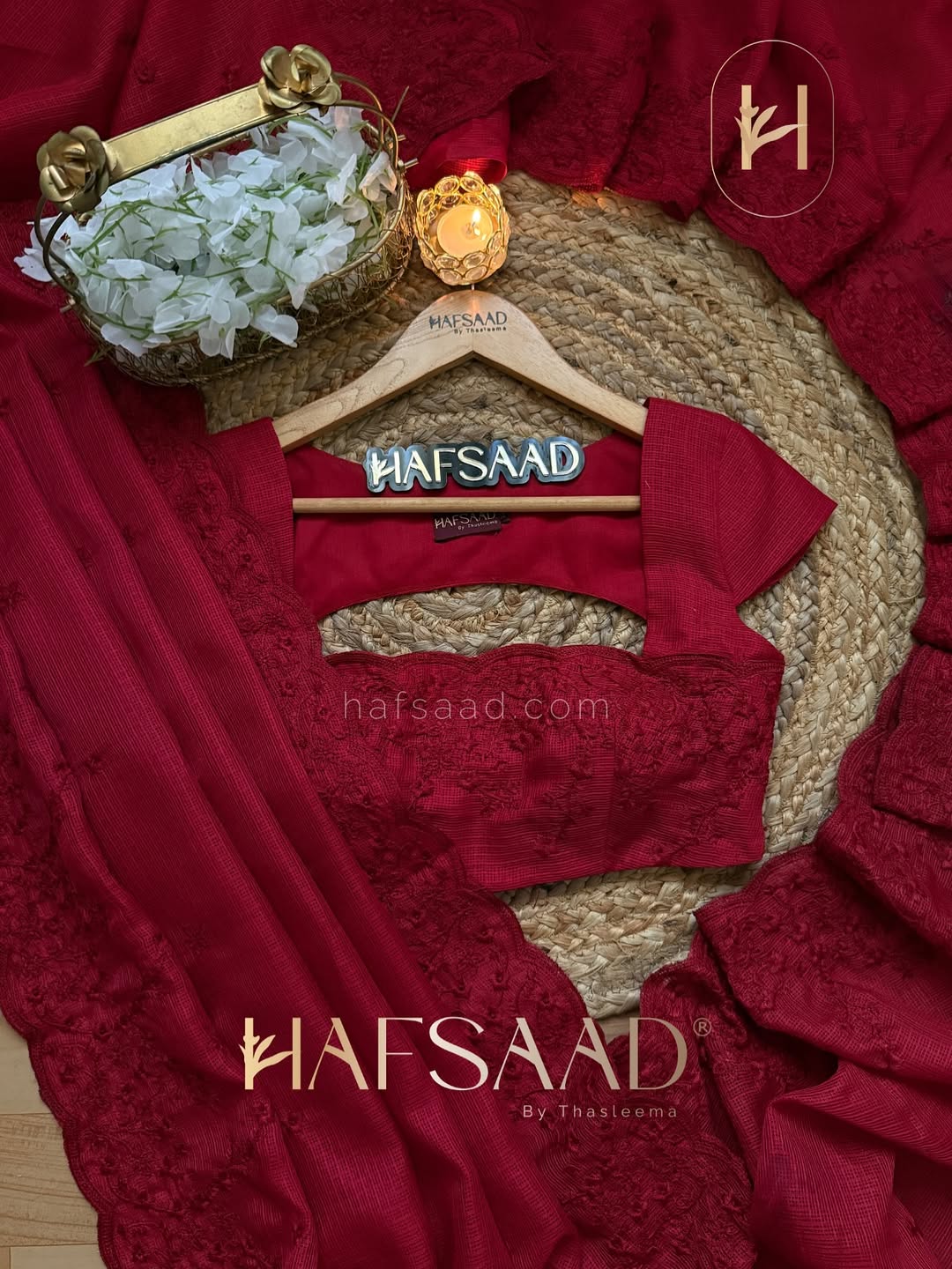 RUBY RED Industrial Kota Chex Embroidery Saree