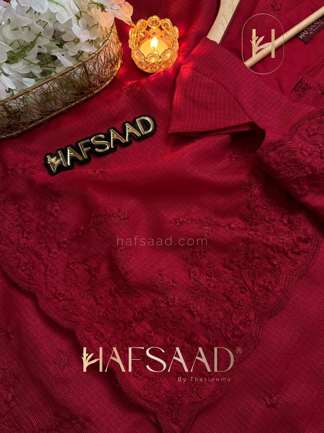 RUBY RED Industrial Kota Chex Embroidery Saree