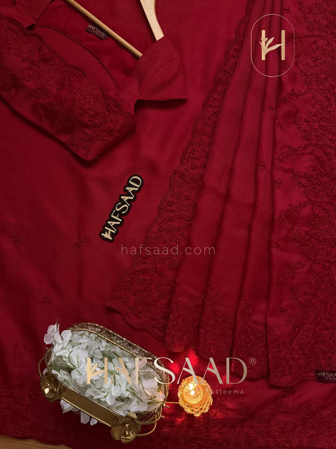 RUBY RED Industrial Kota Chex Embroidery Saree