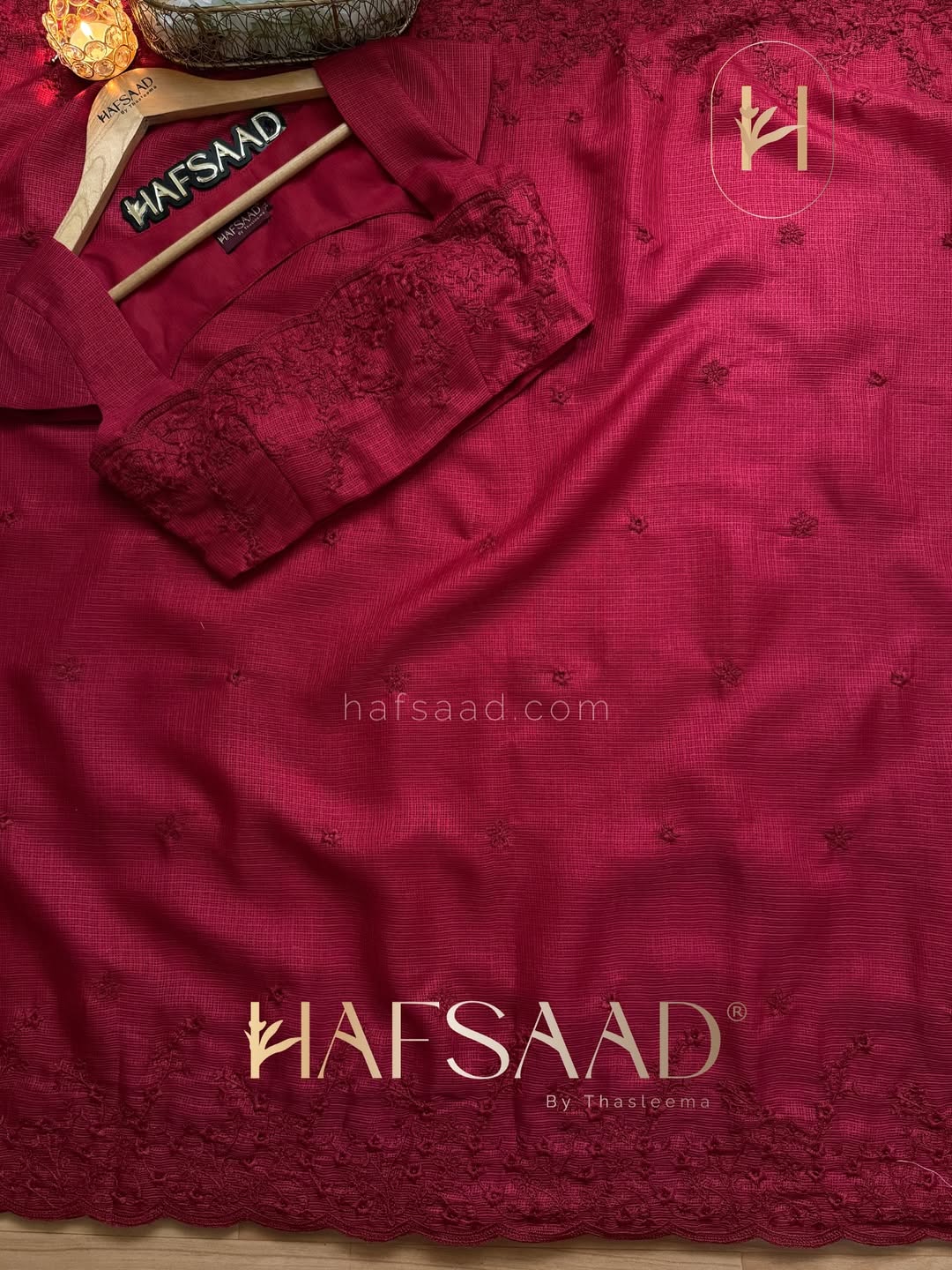 RUBY RED Industrial Kota Chex Embroidery Saree