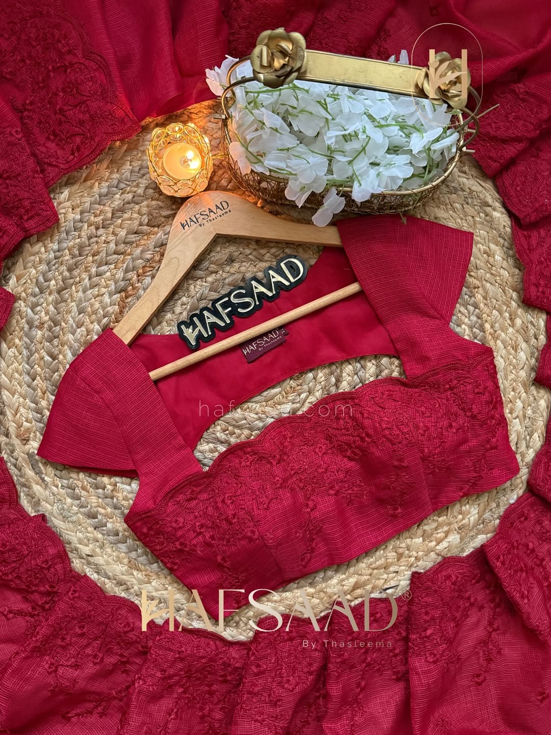 RUBY RED Industrial Kota Chex Embroidery Saree