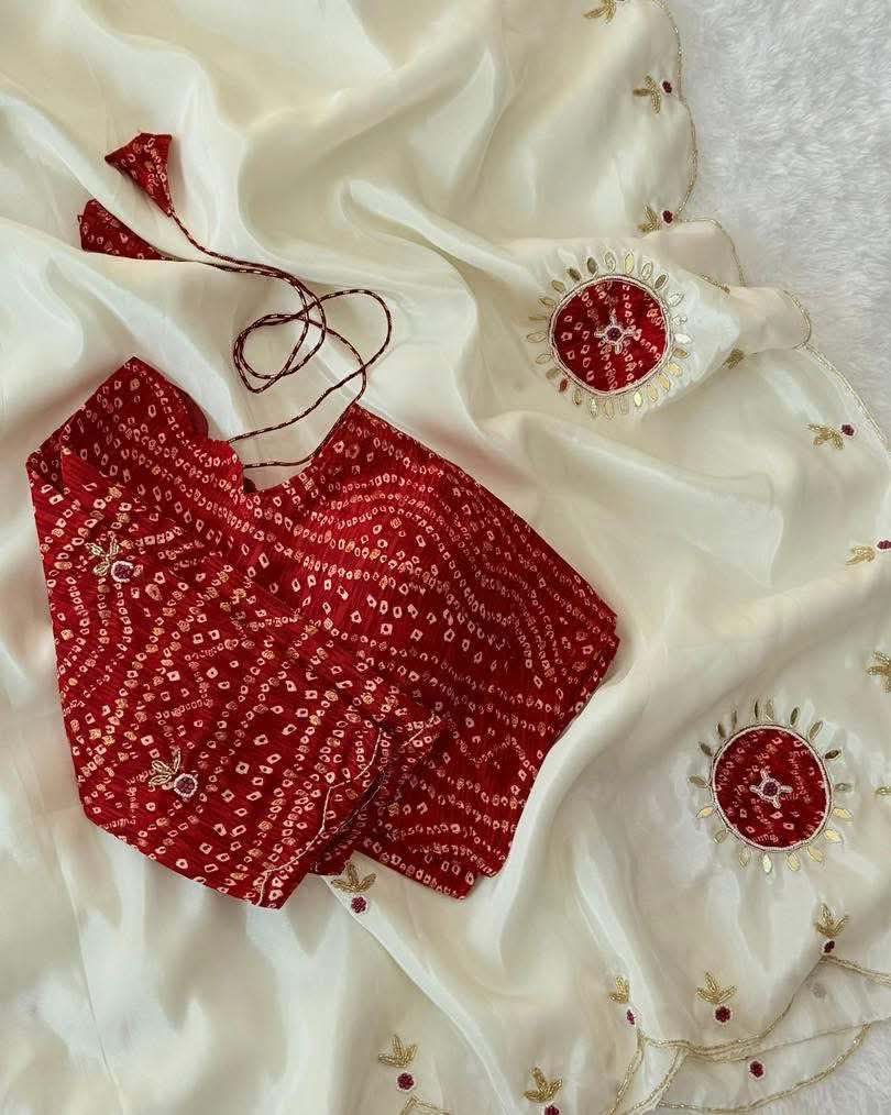 IVORY Color Light Weight Silk Saree with Heavy Beads, Handwork, Gota Patti and Sequins Work