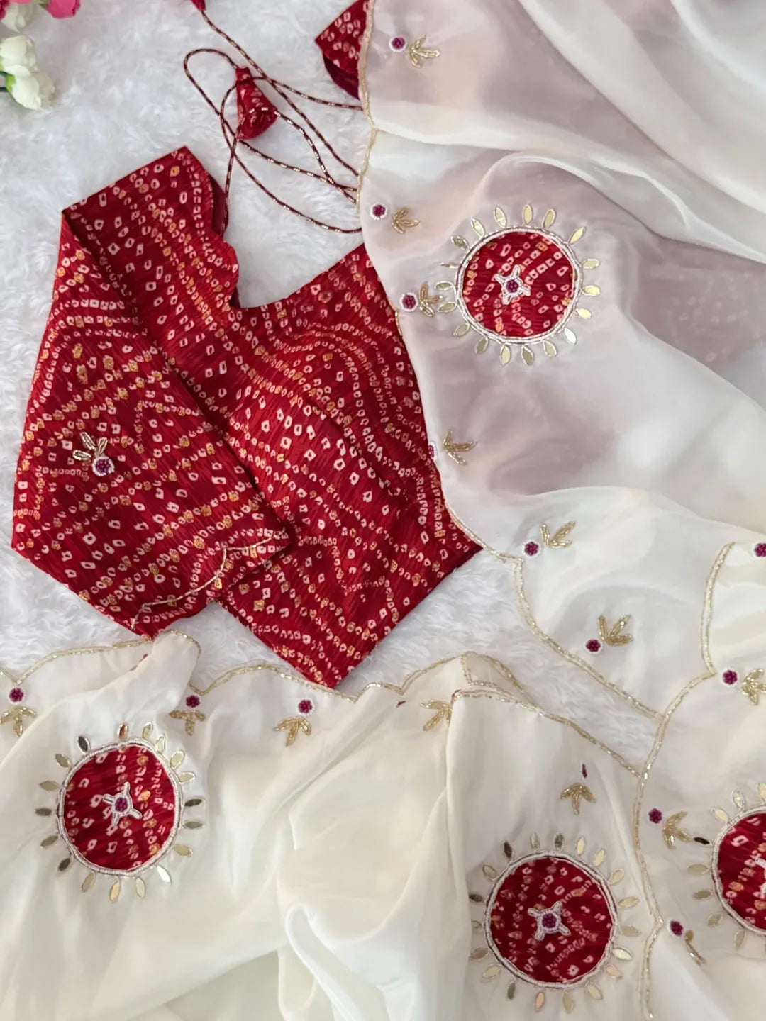 IVORY Color Light Weight Silk Saree with Heavy Beads, Handwork, Gota Patti and Sequins Work