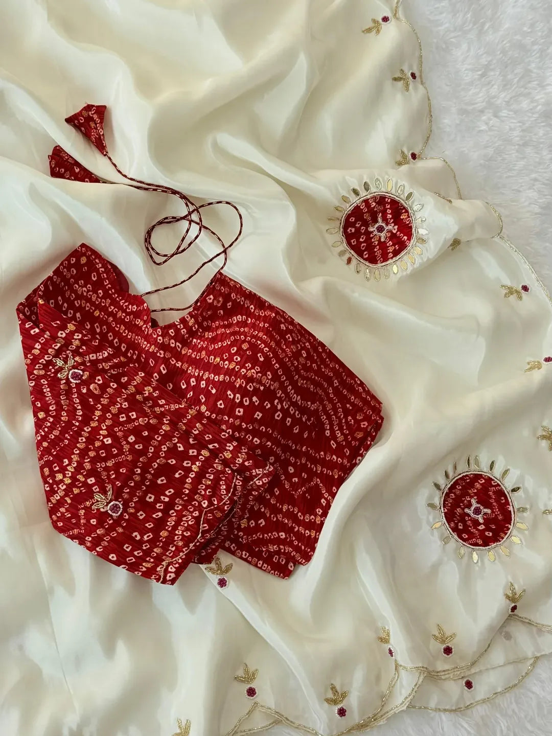 IVORY Color Light Weight Silk Saree with Heavy Beads, Handwork, Gota Patti and Sequins Work