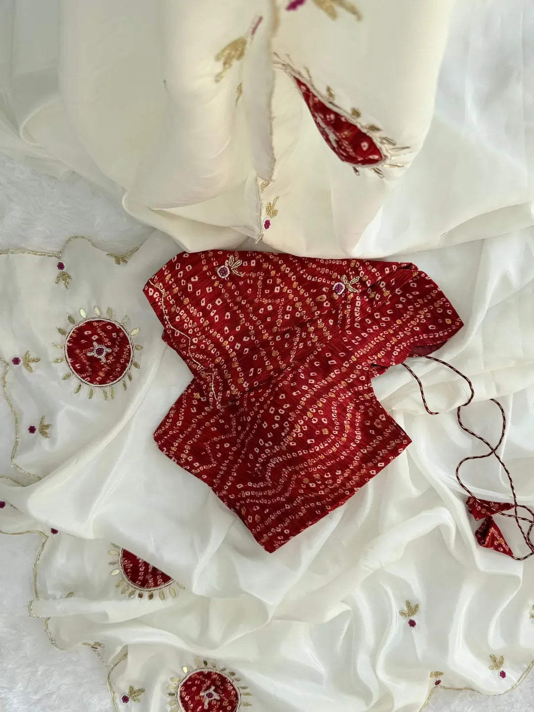 IVORY Color Light Weight Silk Saree with Heavy Beads, Handwork, Gota Patti and Sequins Work