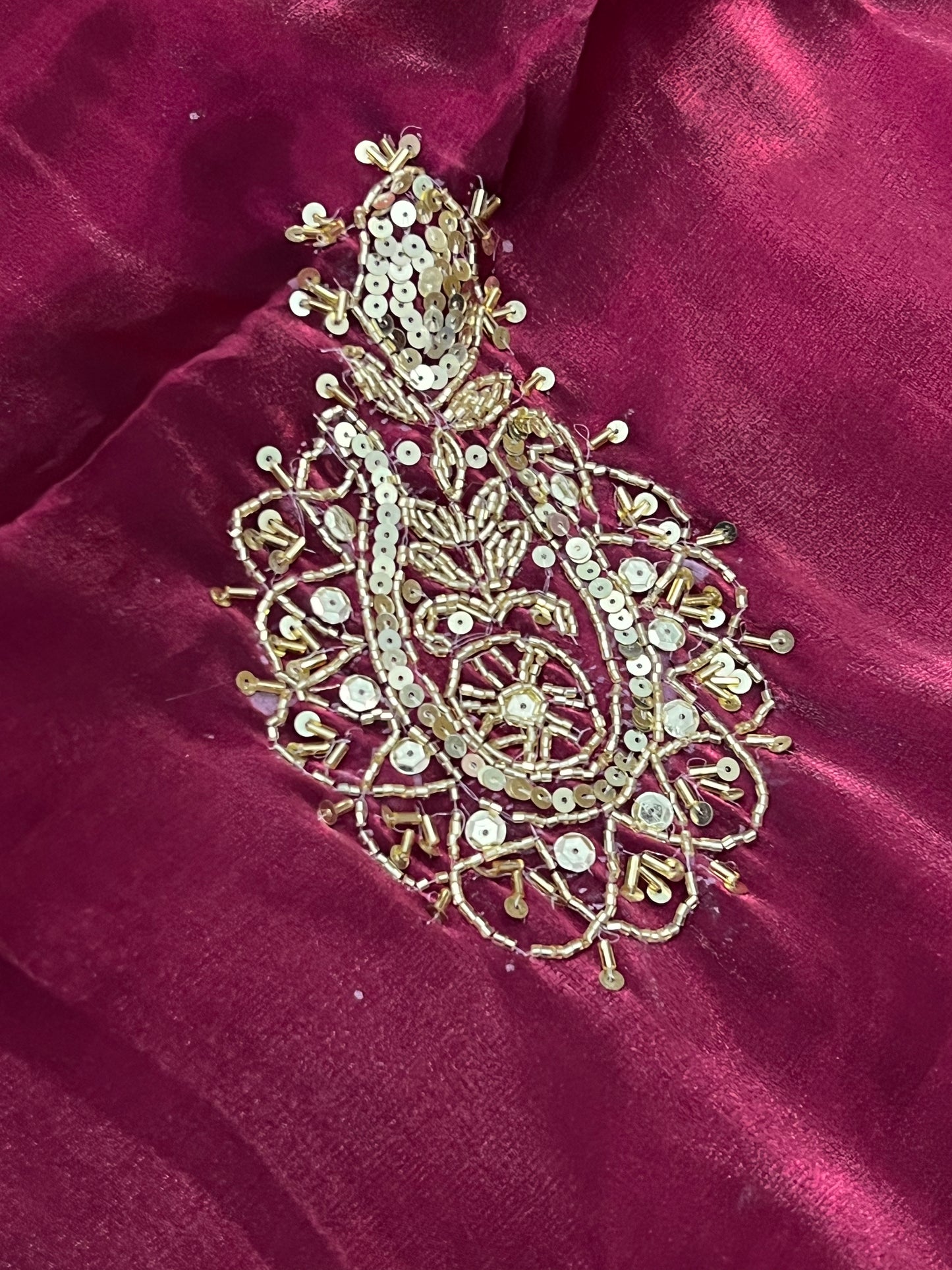 BURGUNDY Color Satin Organza Saree with FADED GOLD COLOR Lucrative handwork