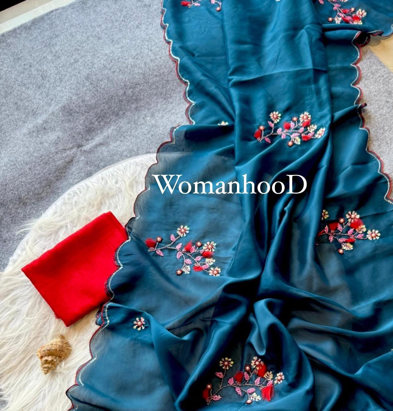 Teal Blue Color Rangoli Silk Saree with Aacro Border Heavily Designed Beads, Sequins and Khatli Work