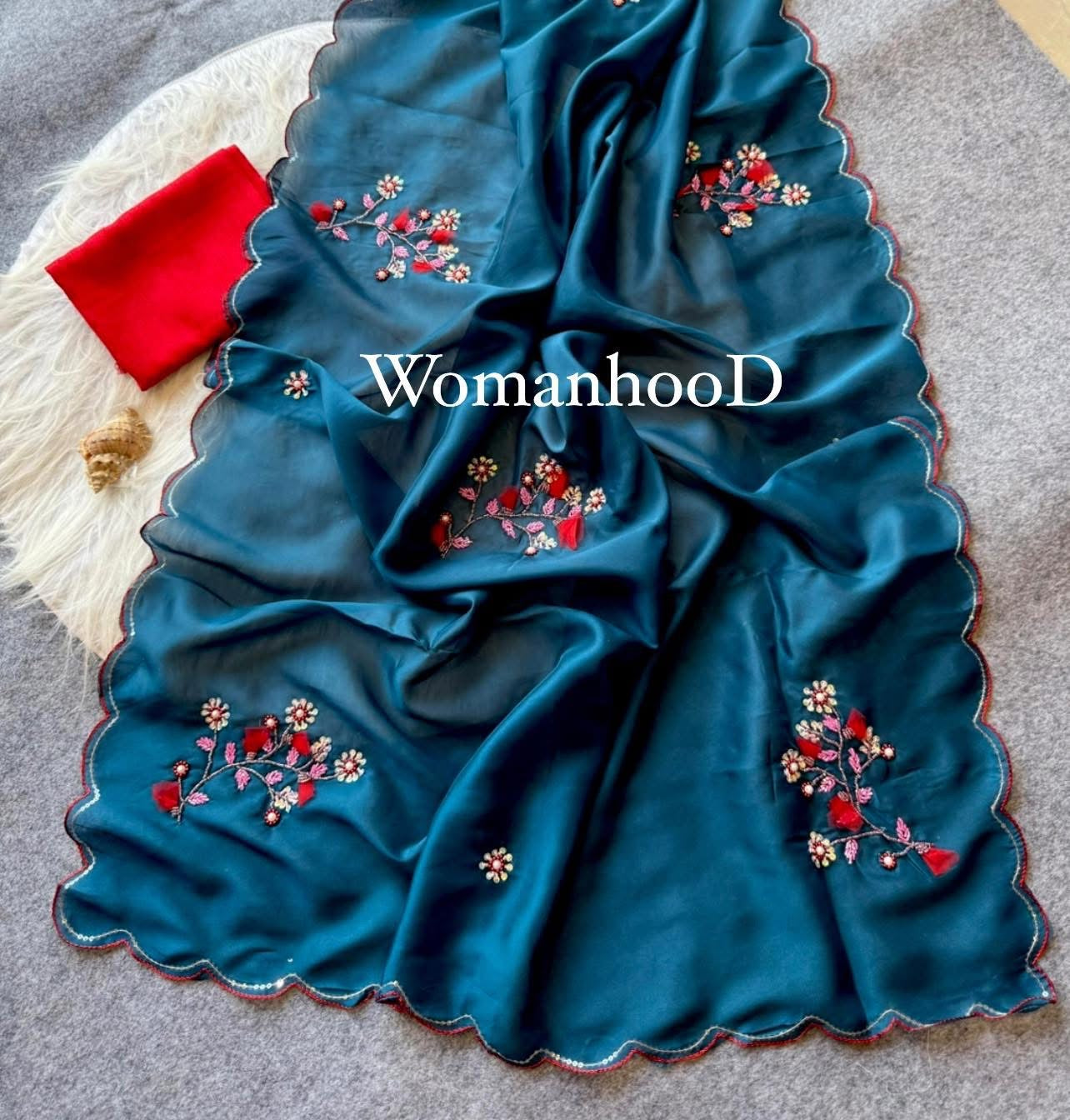 Teal Blue Color Rangoli Silk Saree with Aacro Border Heavily Designed Beads, Sequins and Khatli Work