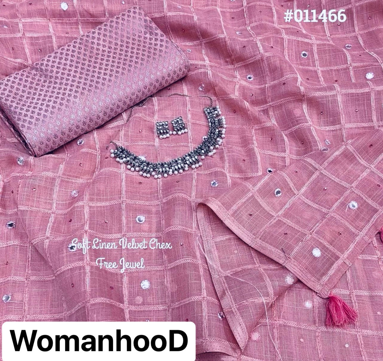 PEARL PINK Color Soft Linen Saree with weaving chex of Velvet thread