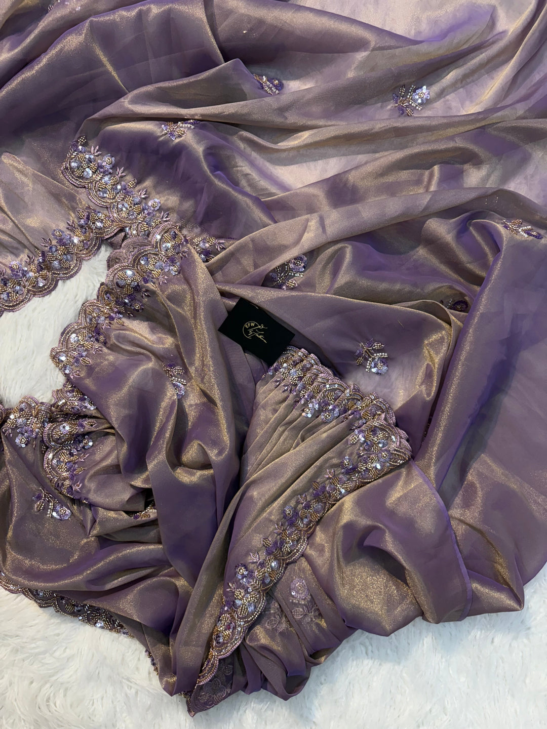 Tissue Silk Saree Dual Tone of Lilac and Gold Hues