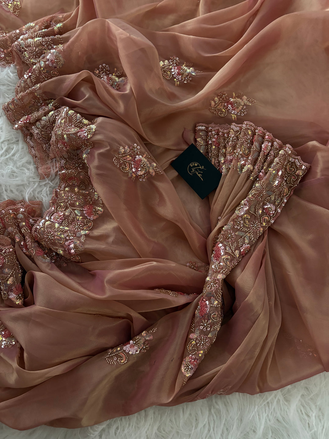 Tissue Silk Saree Dual Tone of Peach and Golden Hues