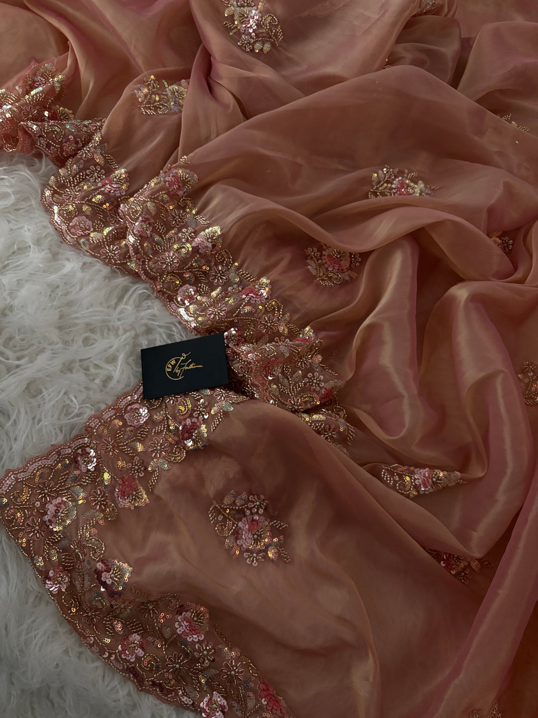 Tissue Silk Saree Dual Tone of Peach and Golden Hues