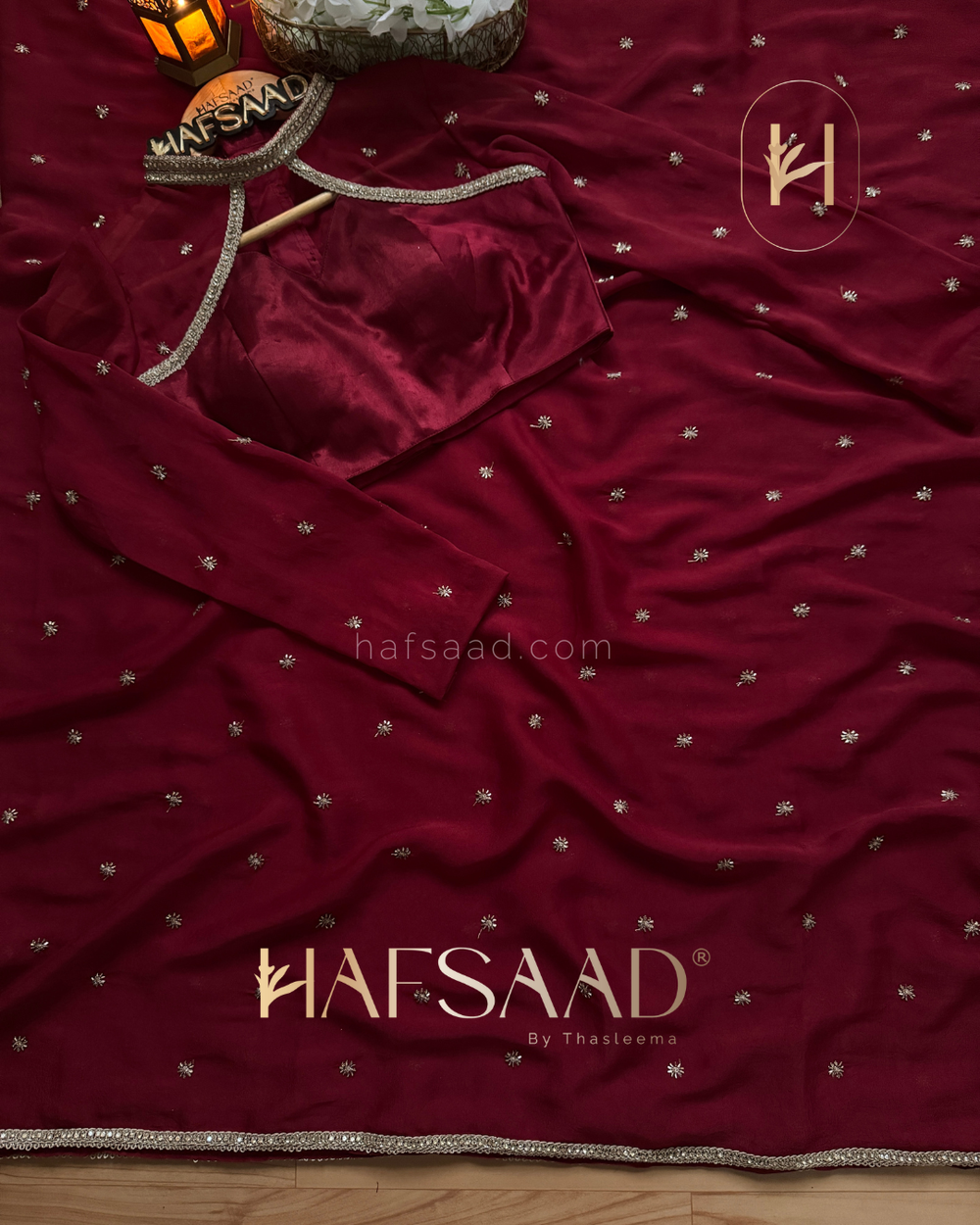 DEEP WINE RED Color Chiffon Silk Saree