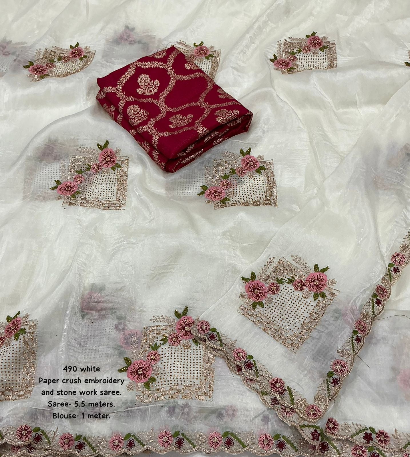 IVORY Color Pure Paper Silk Crush Saree