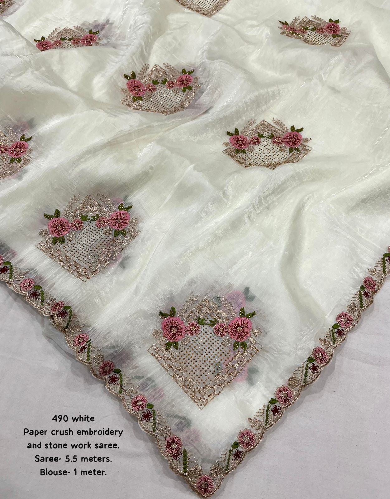 IVORY Color Pure Paper Silk Crush Saree