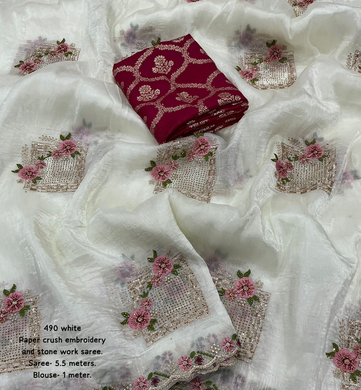 IVORY Color Pure Paper Silk Crush Saree