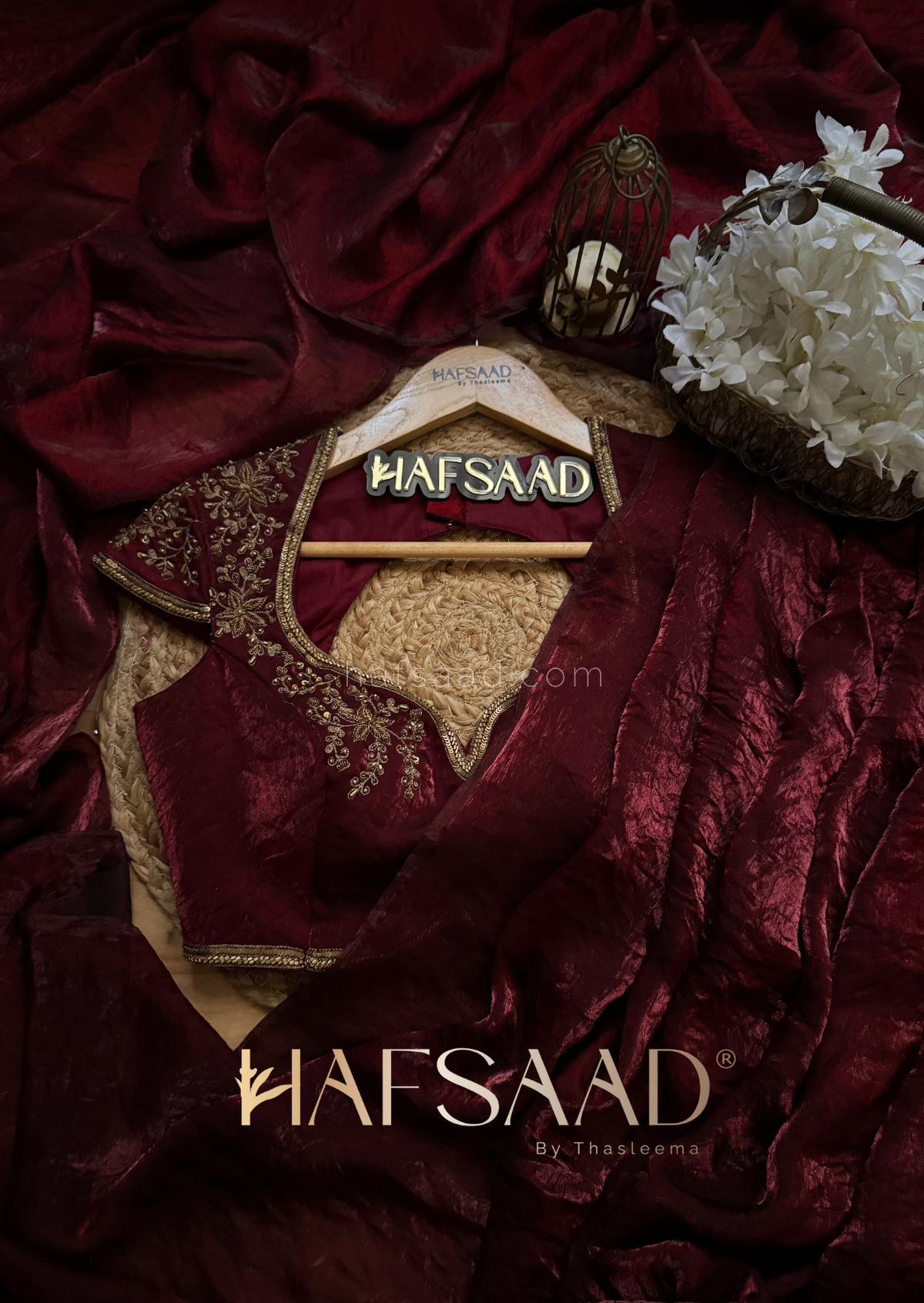 Stardust Satin Saree paried with Same Material Blouse with Artisanal Handwork (Khatli Work)