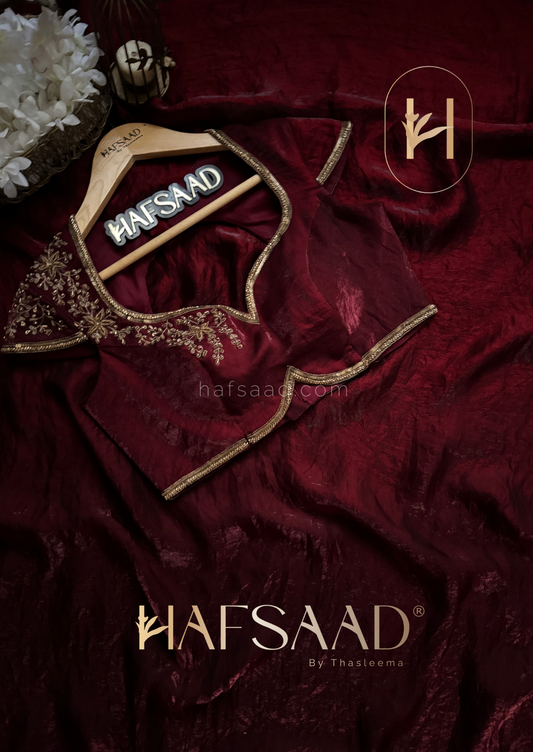 Stardust Satin Saree paried with Same Material Blouse with Artisanal Handwork (Khatli Work)