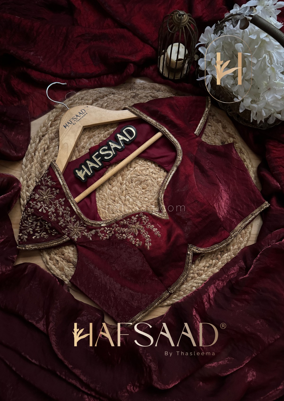 Stardust Satin Saree paried with Same Material Blouse with Artisanal Handwork (Khatli Work)