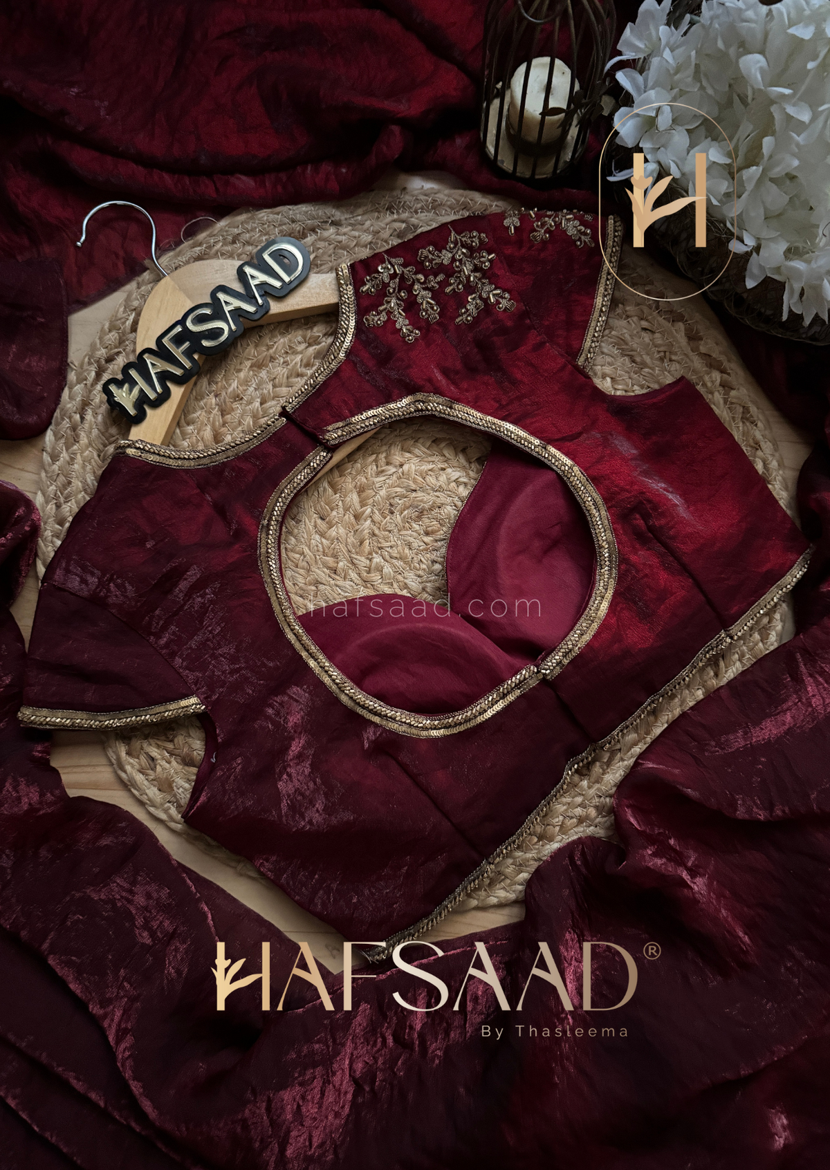 Stardust Satin Saree paried with Same Material Blouse with Artisanal Handwork (Khatli Work)