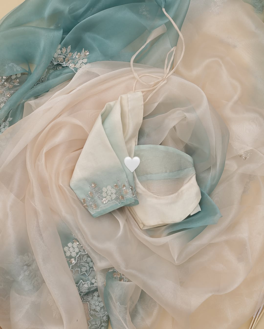 Premium Shaded Organza Saree with Exquisite Khatli, Beads and Sequins Work Aacro Border and Pallu