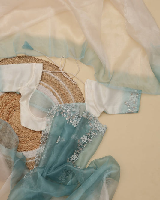 Premium Shaded Organza Saree with Exquisite Khatli, Beads and Sequins Work Aacro Border and Pallu