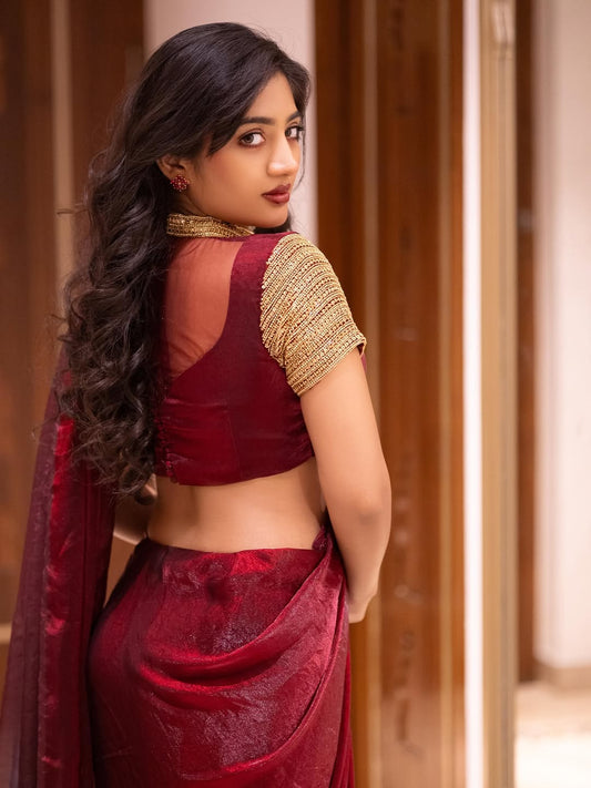 Stardust Satin Saree Paired with Heavy Designed Blouse piece with PEARL Work, KHATLI Work and BEADS Work