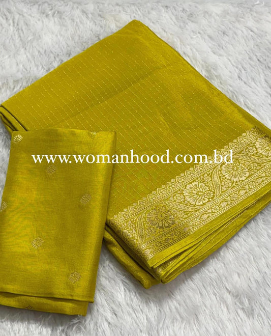 Chinon Silk Saree with Jari Lining Allover The Saree with Heavy Weaving Border and Pallu paired with Weaving Chinon Silk Blouse Piece