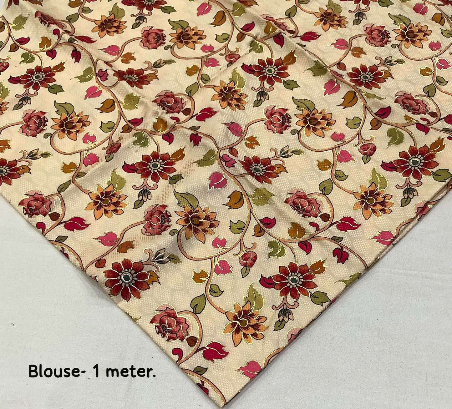 VERMILLION RED Soft Georgette Organza Saree with zari stripe style leheriya zari woven design with Patched lace Border....

Perfectly matched crape silk kalamkari foil
Blouse