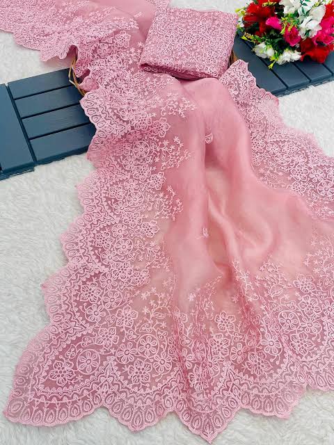 PASTEL PINK Color Organza Saree