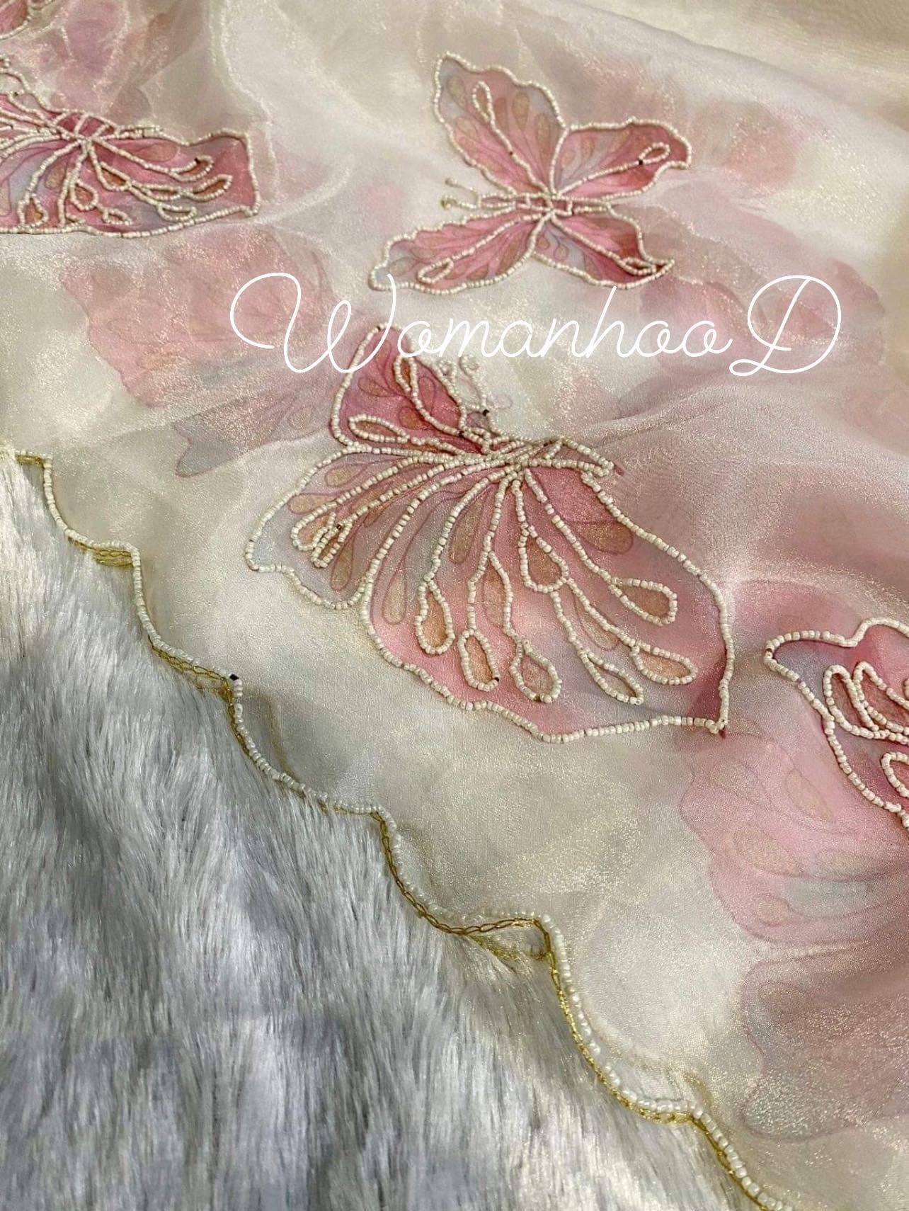 Organza Saree with Pearl Work Digital Printed Butterfly 🦋 Work and Aacro Border Pearl Work