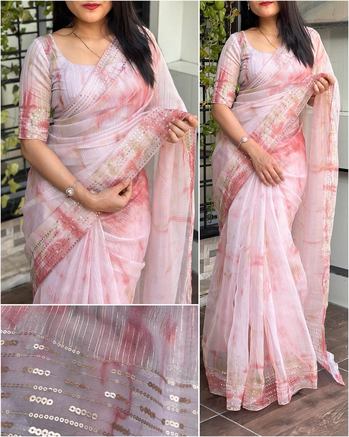 Pure soft Organza Saree (Pink)