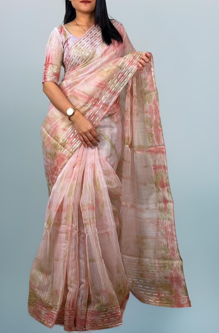 Pure soft Organza Saree (Pink)