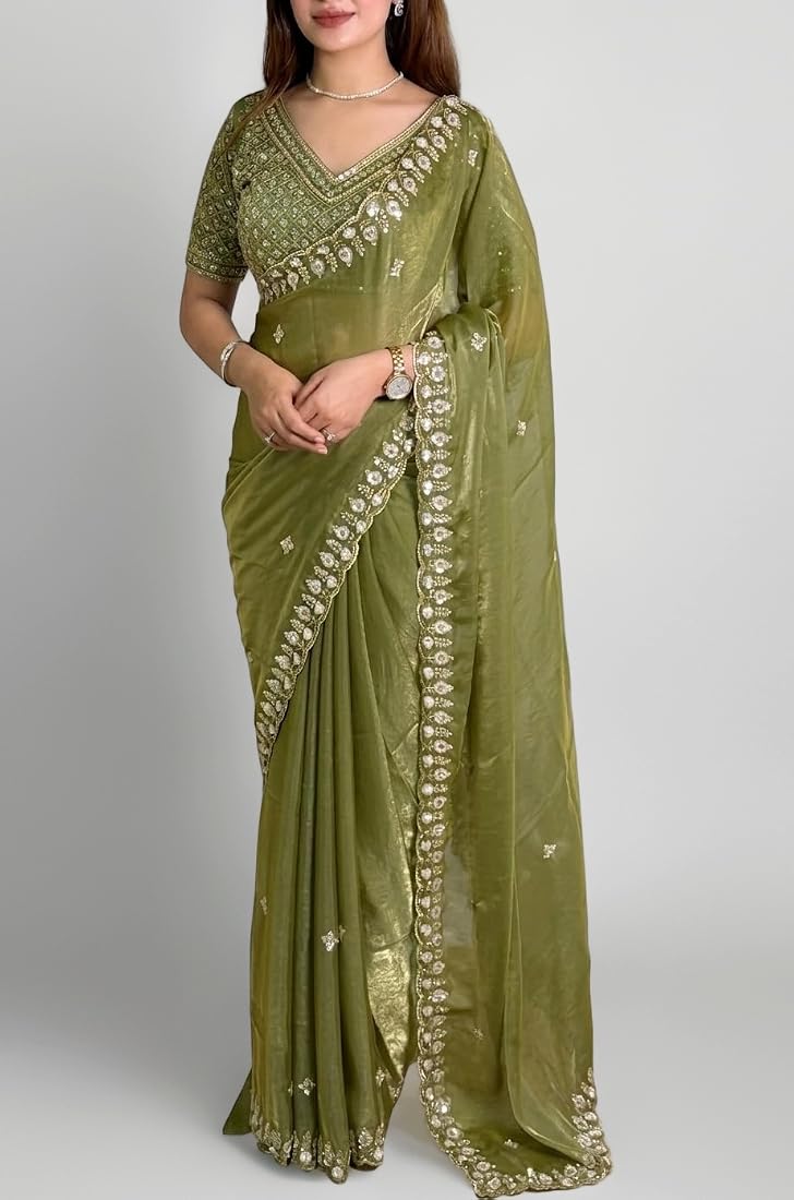 MODERATE OLIVE Color Pure Soft Space Silk Saree