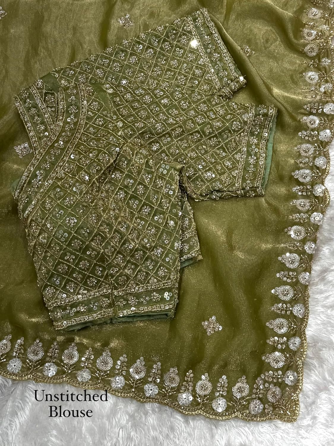 MODERATE OLIVE Color Pure Soft Space Silk Saree