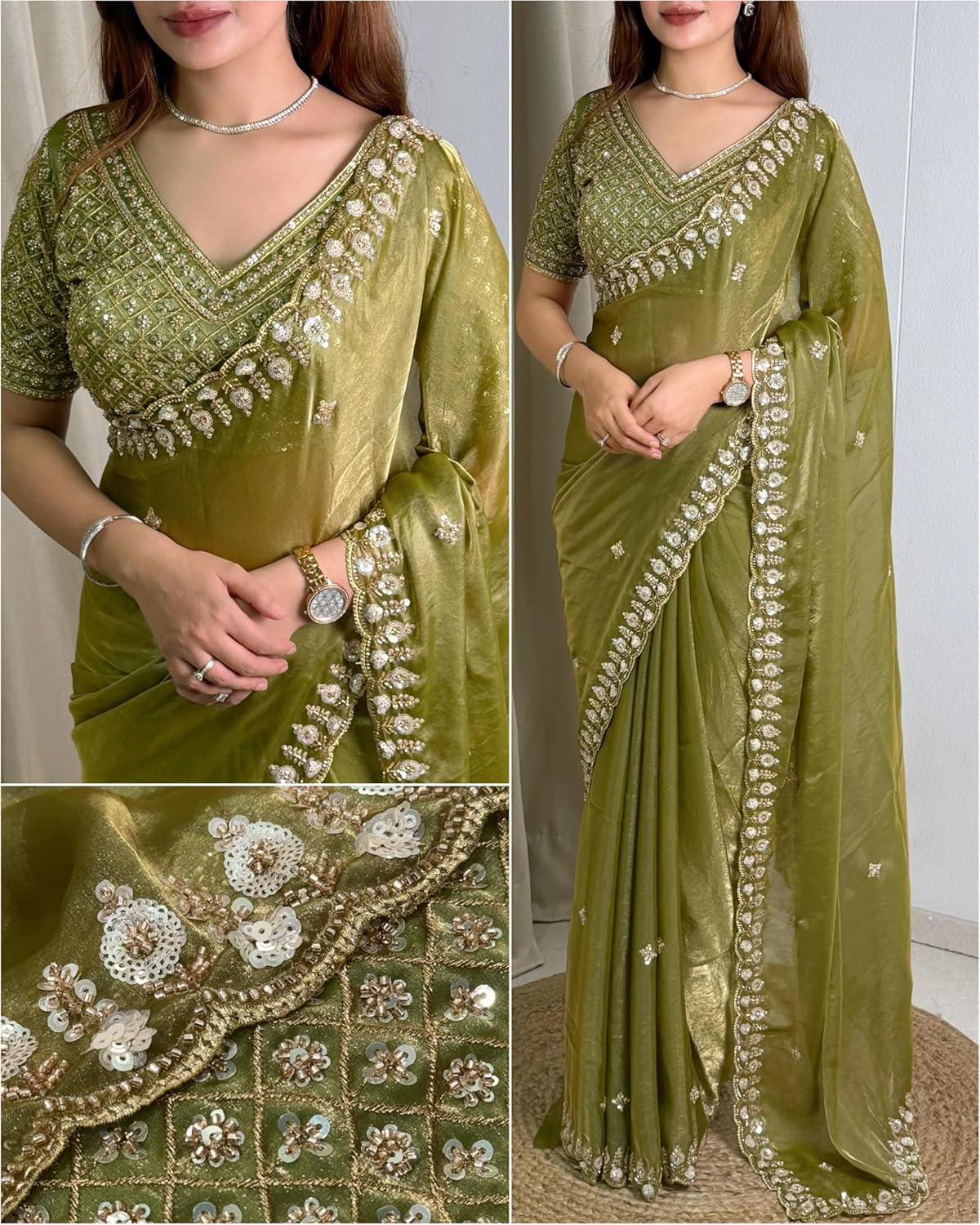 MODERATE OLIVE Color Pure Soft Space Silk Saree