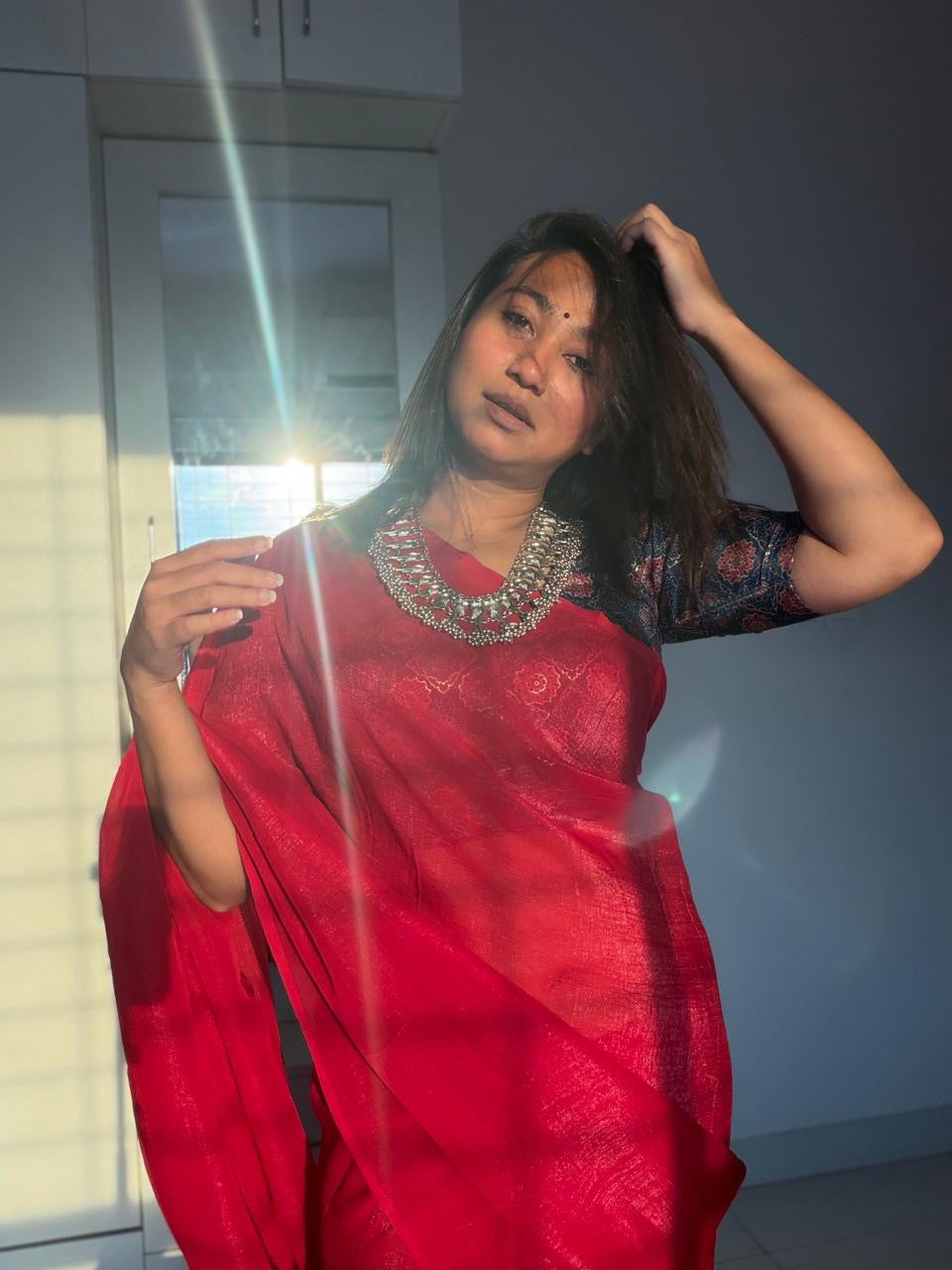 ROSEWOOD Color Soft Crush Chiffon Saree
