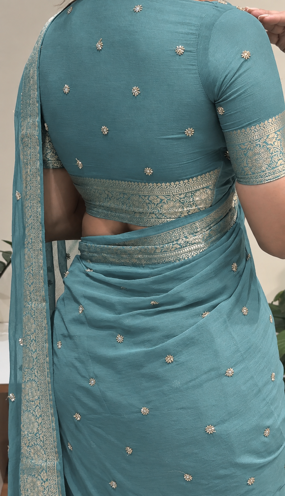 DUSTY TURQUOISE Color Chiffon Saree