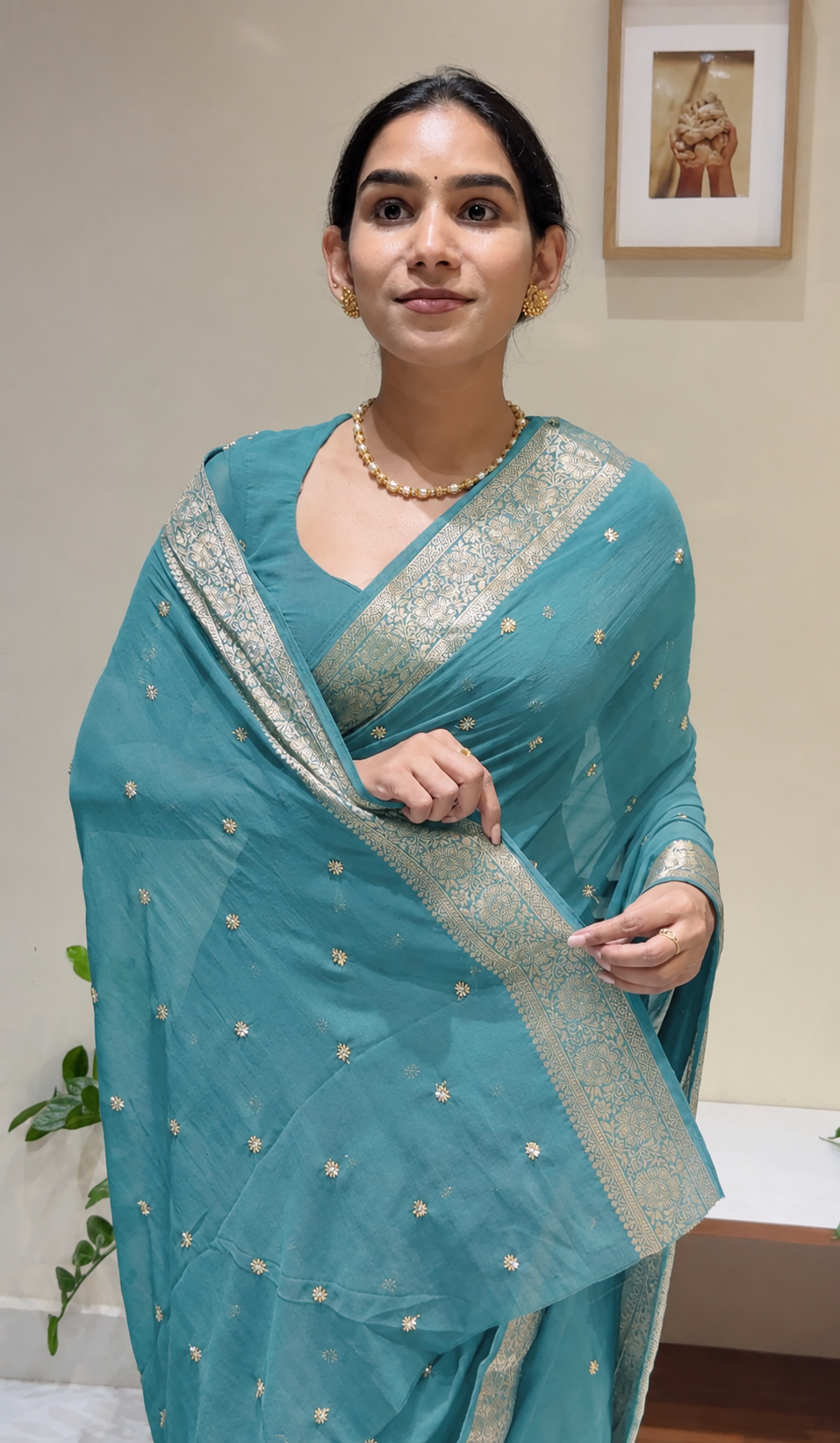 DUSTY TURQUOISE Color Chiffon Saree