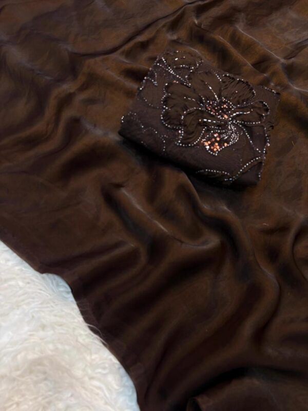 DARK COFFEE MOCHA Color Fendi Silk PLAIN Saree