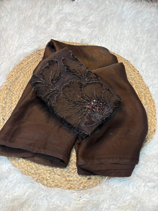 DARK COFFEE MOCHA Color Fendi Silk PLAIN Saree