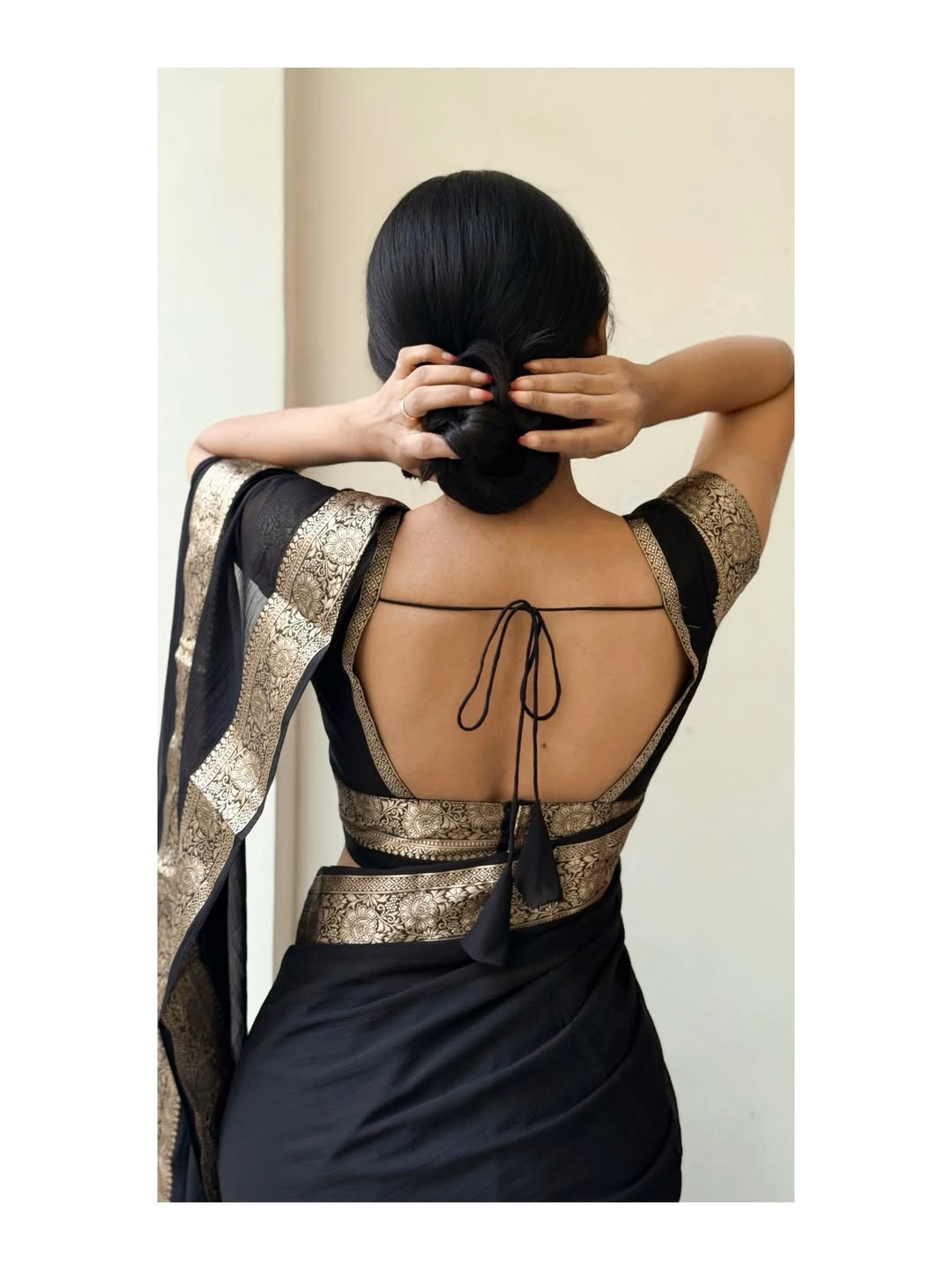 Bold Black Elegance Chiffon Saree— sheer grace with a rich golden border, timeless and powerful