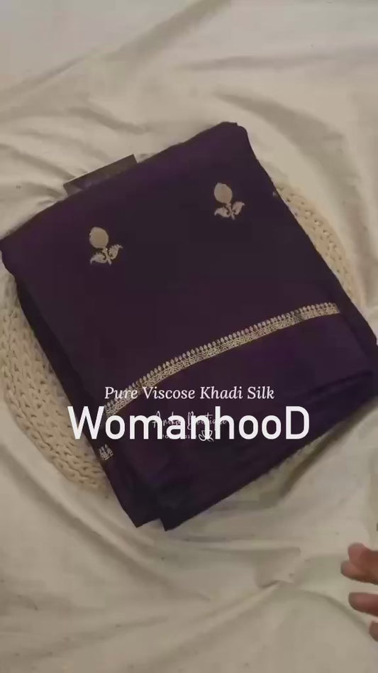 Dreamy Dalia Viscose Khadi Silk Saree (Dark Plum Color)