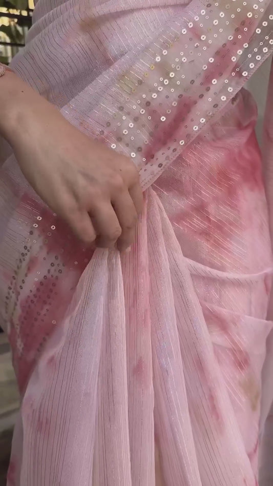 Pure soft Organza Saree (Pink)