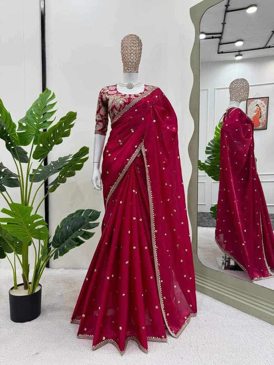 Jimi Chu Organza Embroidery Saree